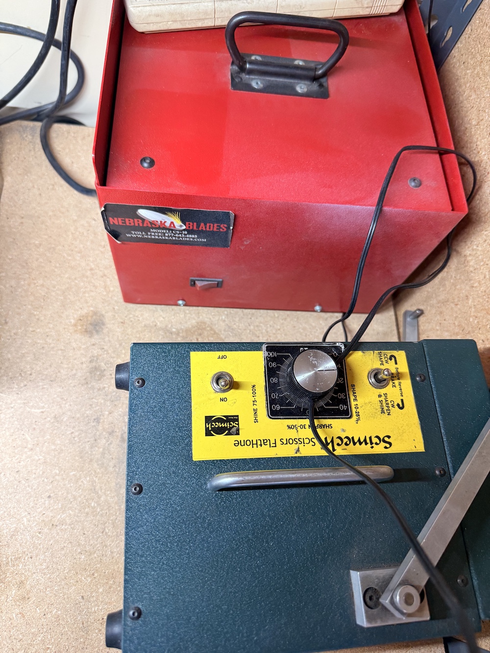 Scimech Flat hone machine for sharpening scissors in Las Vegas.